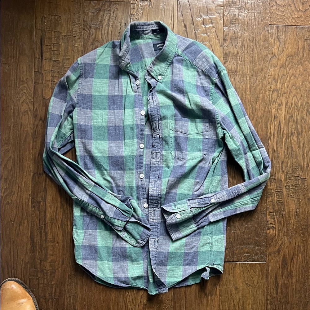 J. Crew Green and Blue Plaid Button Down Shirt